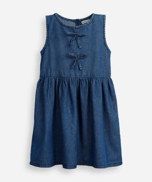 vestido infantil jeans com laços azul