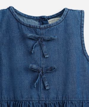 vestido infantil jeans com laços azul