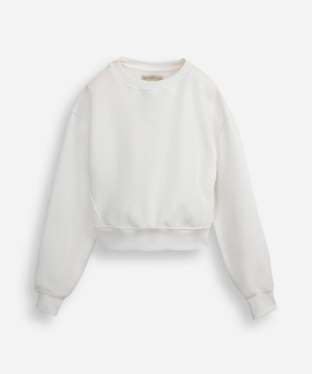 blusão juvenil de moletom felpado com recortes off white