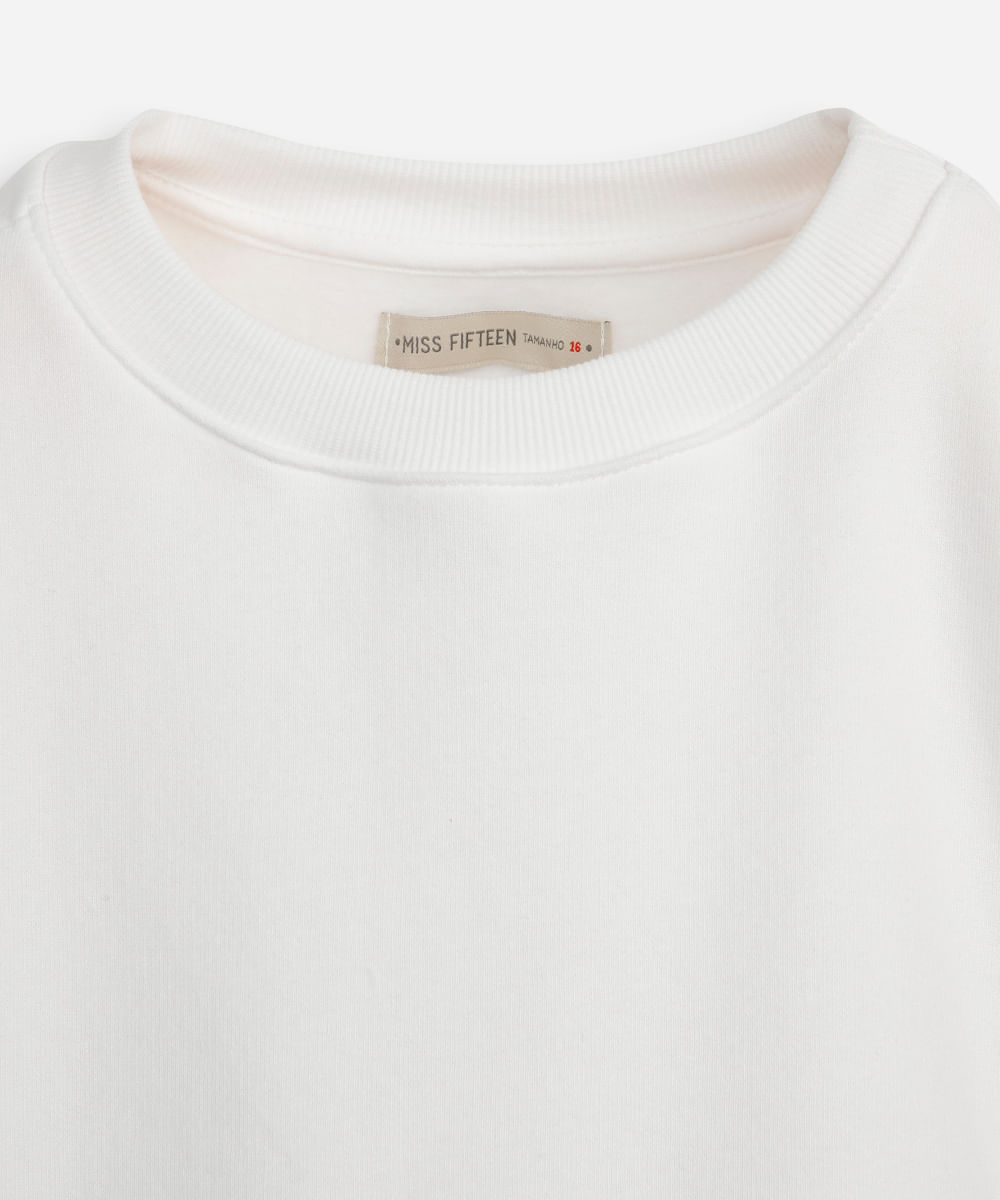 blusão juvenil de moletom felpado com recortes off white