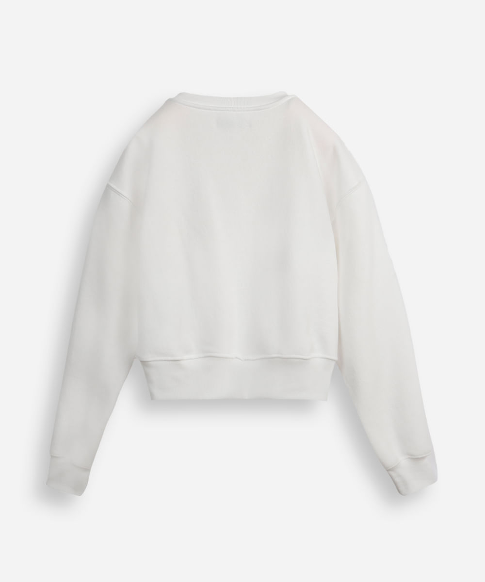 blusão juvenil de moletom felpado com recortes off white