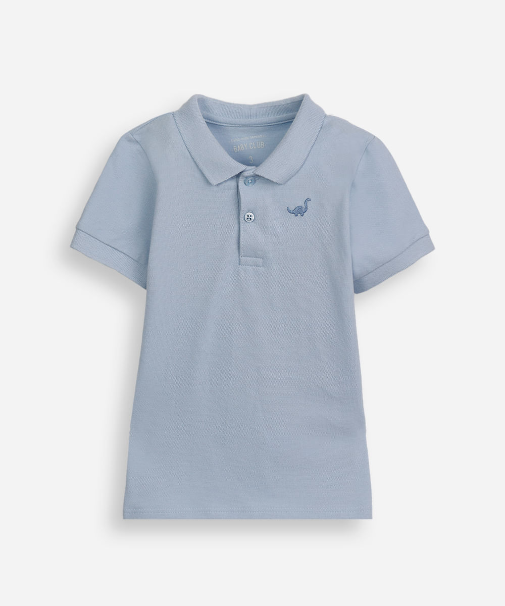 polo infantil de algodão com bordado azul