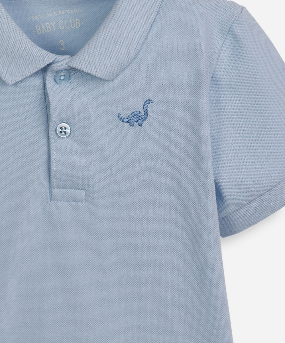 polo infantil de algodão com bordado azul