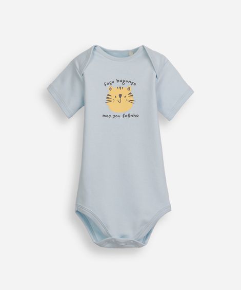 body infantil de algodão manga curta estampado azul