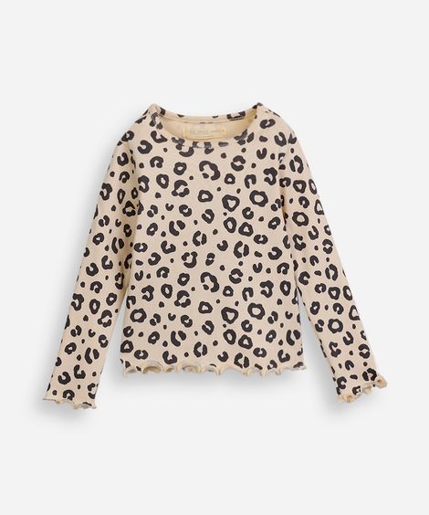 blusa infantil de algodão animal print bege