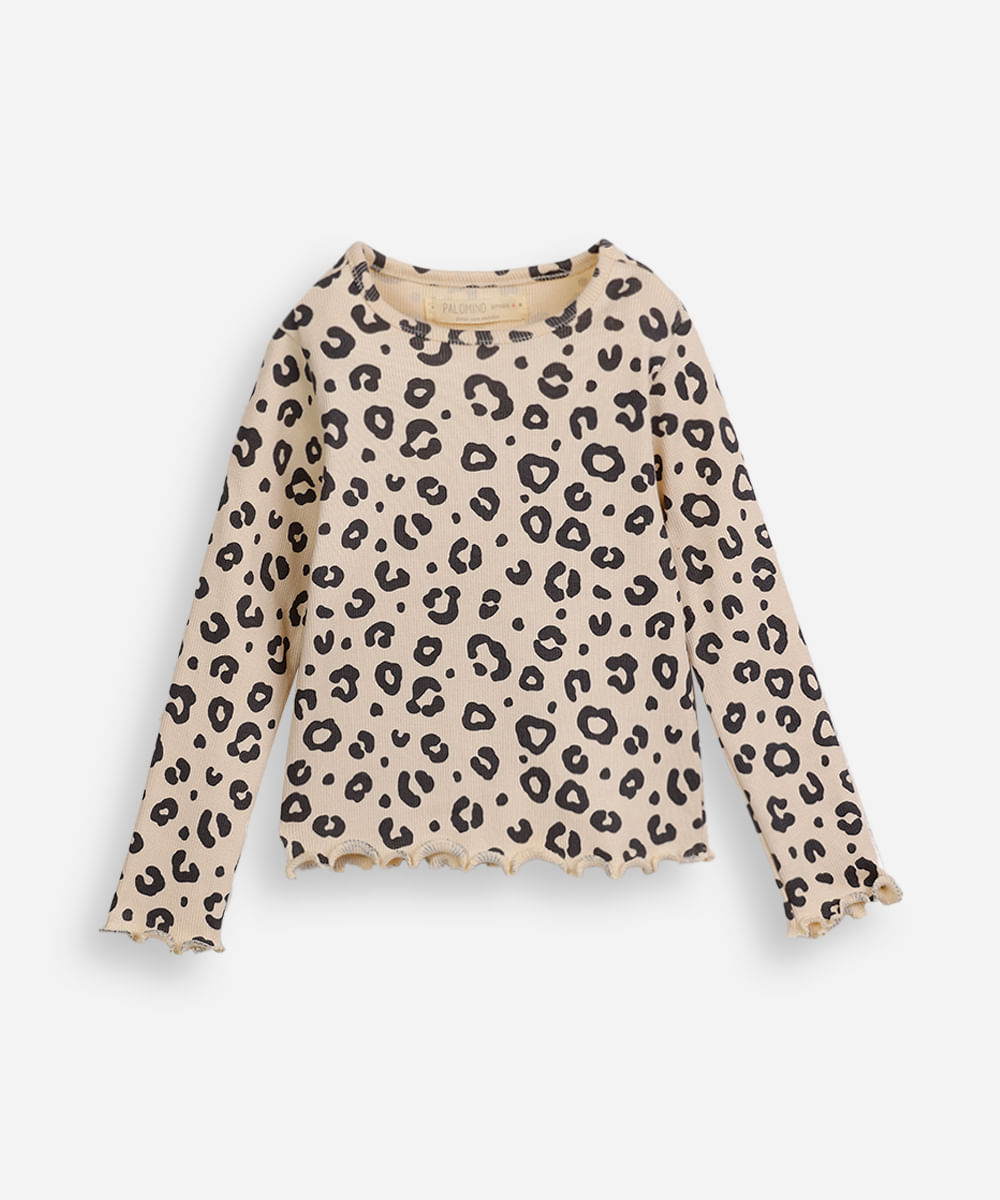 blusa infantil de algodão animal print bege