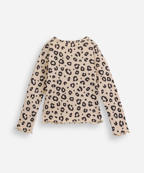 blusa infantil de algodão animal print bege