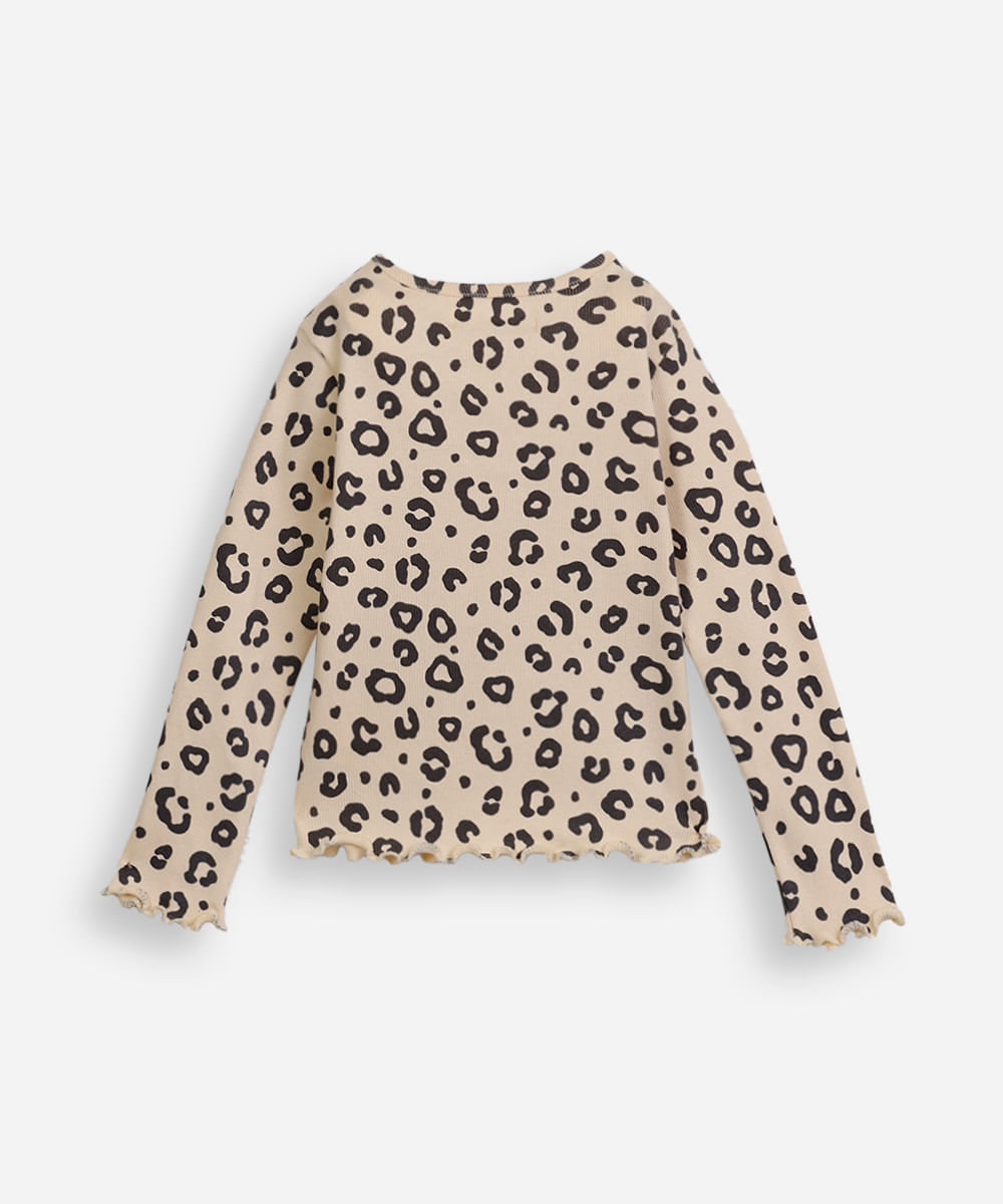 blusa infantil de algodão animal print bege