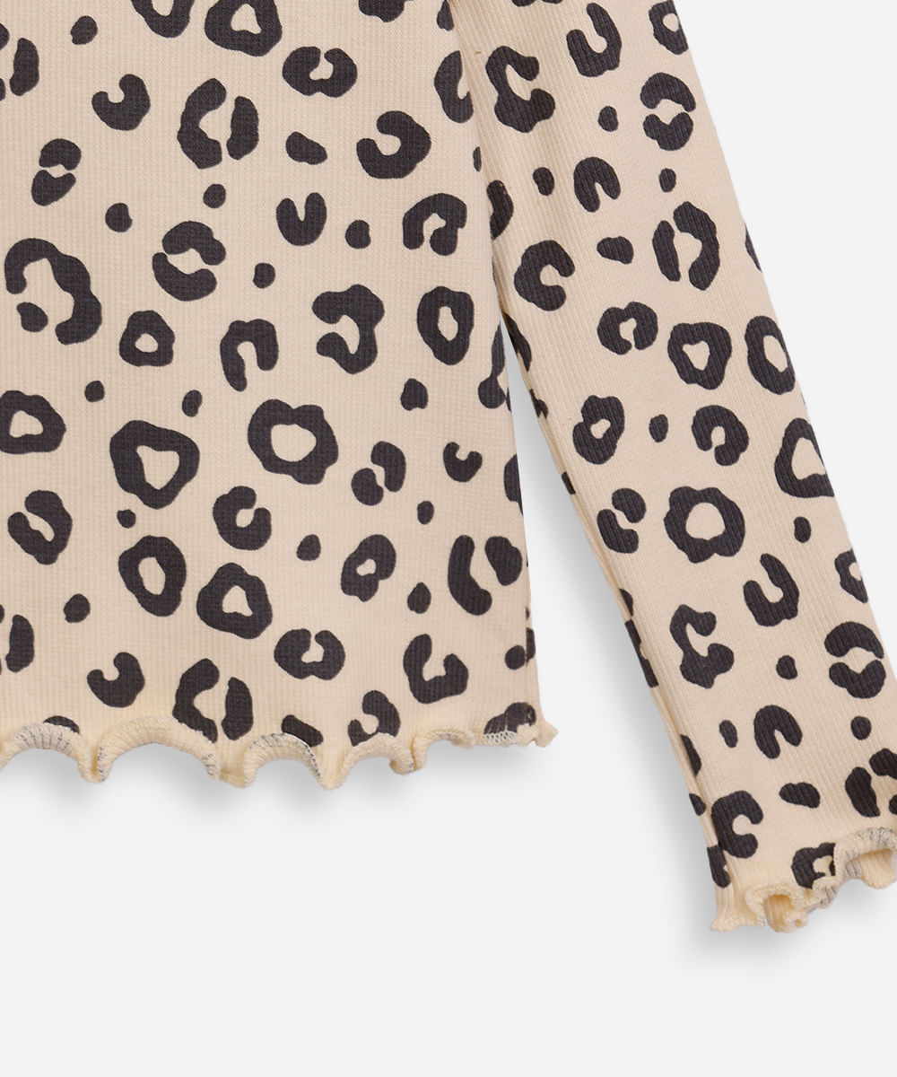 blusa infantil de algodão animal print bege