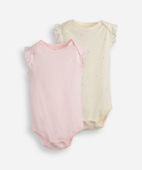 kit de 2 body infantis de algodão com laise - multicor