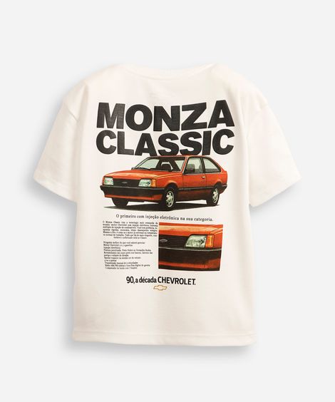 camiseta infantil manga curta chevrolet monza off white