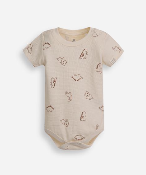 body infantil de algodão dino texturizado bege