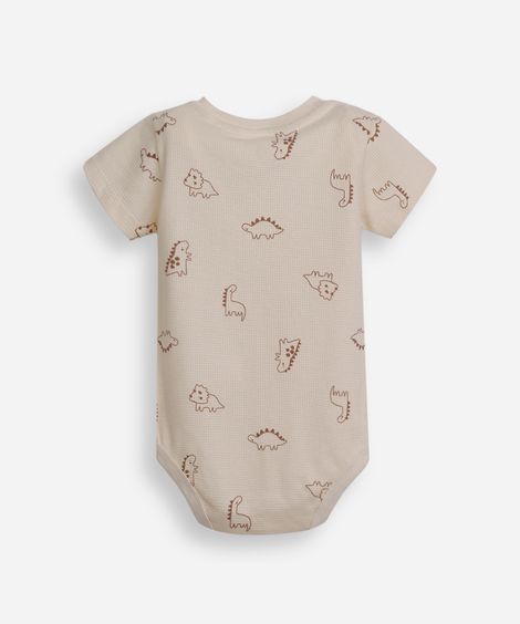 body infantil de algodão dino texturizado bege