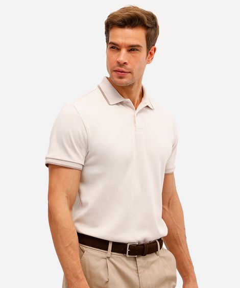 polo básica masculina slim manga curta bege