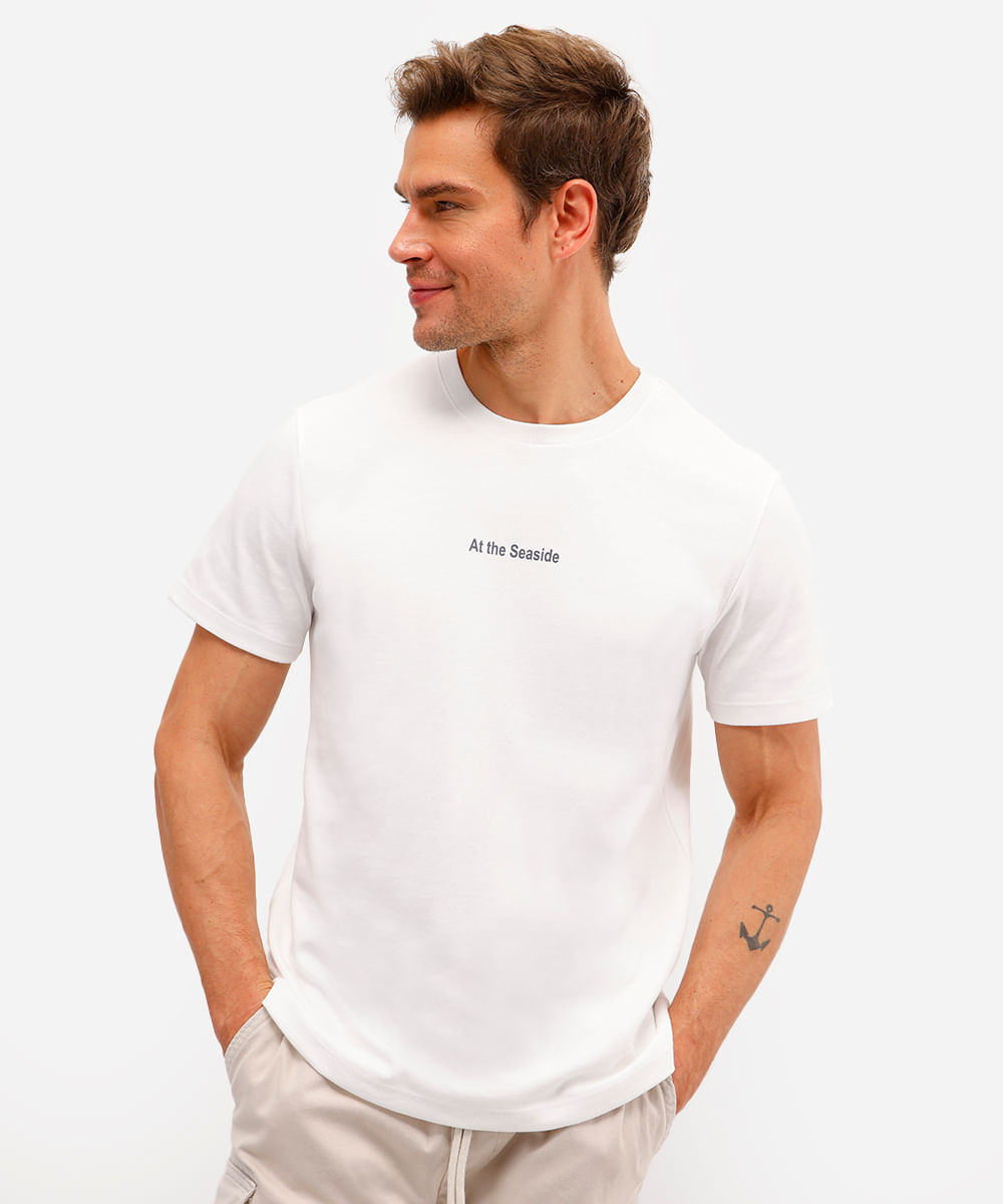 camiseta masculina manga curta estampada off white