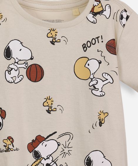camiseta infantil de algodão snoopy bege