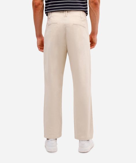 calça reta masculina de sarja com pregas bege