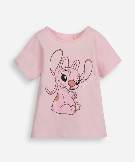 camiseta infantil de algodão angel com glitter rosa