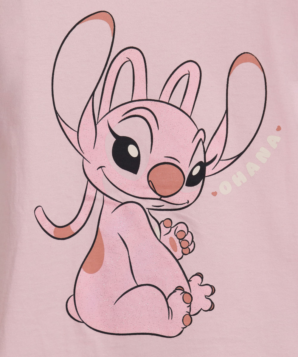 camiseta infantil de algodão angel com glitter rosa