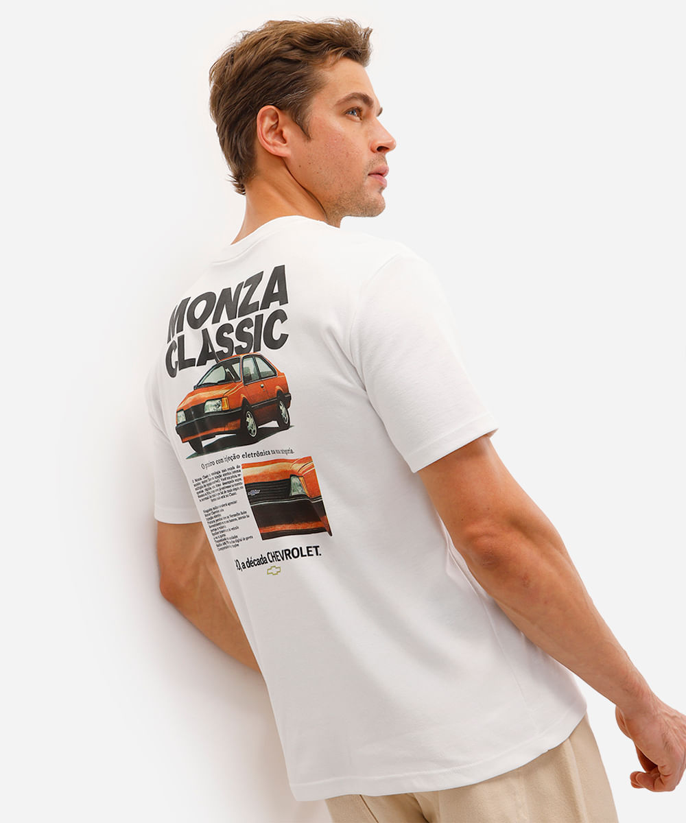 camiseta masculina manga curta chevrolet monza off white