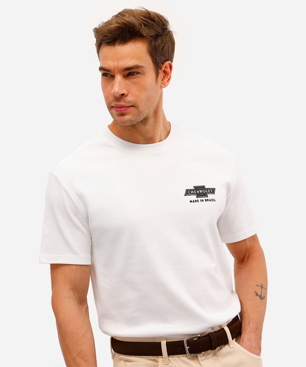 camiseta masculina manga curta chevrolet monza off white