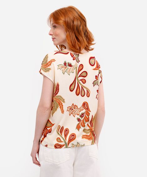 blusa feminina folhagens texturizada bege