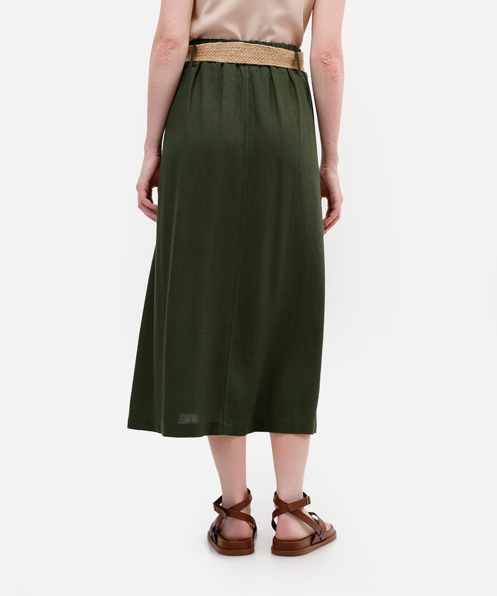 saia midi feminina com linho cintura alta verde