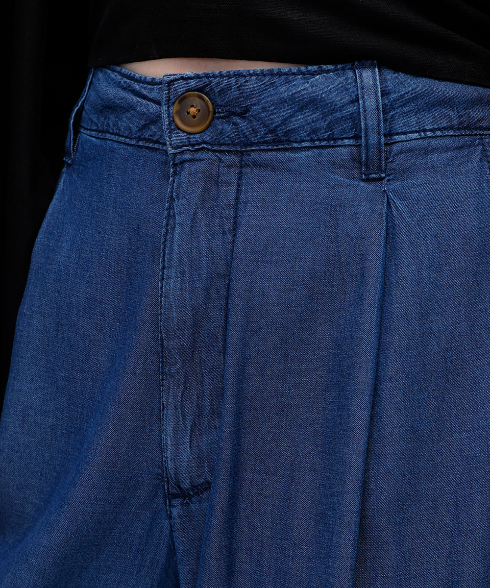 calça wide leg feminina jeans com pregas azul