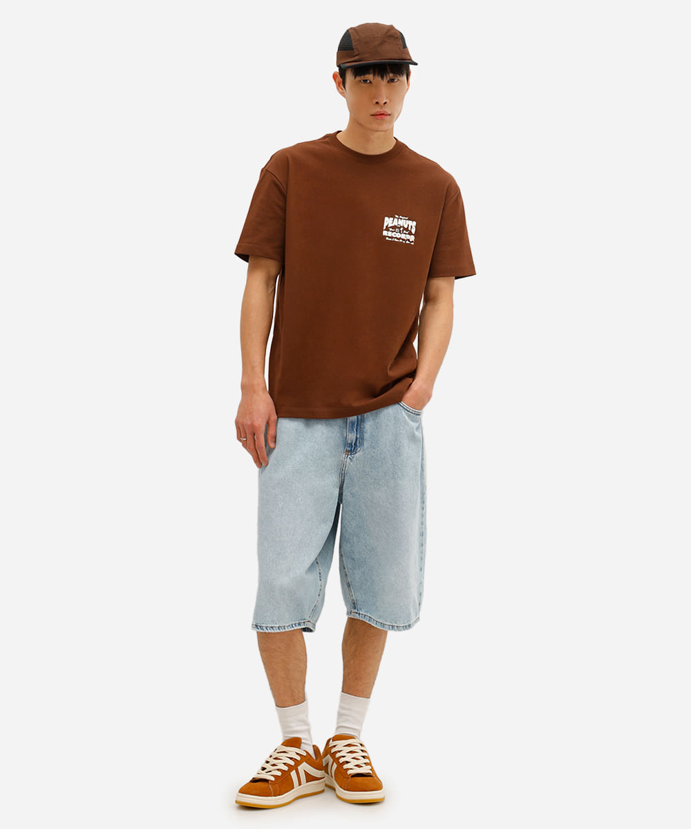 camiseta masculina de algodão snoopy marrom
