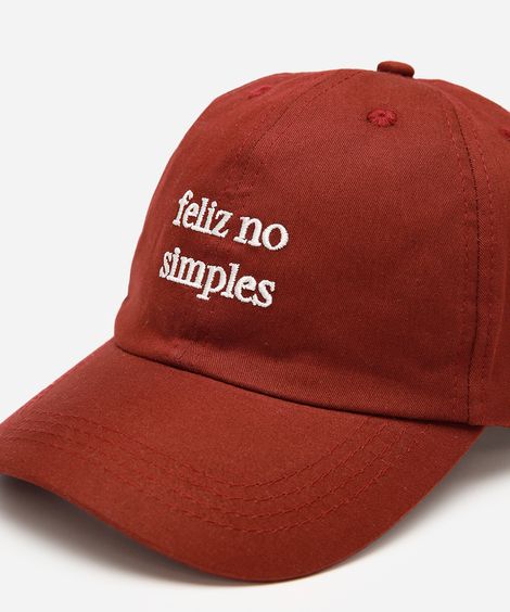 boné aba curva bordado feliz no simples vinho