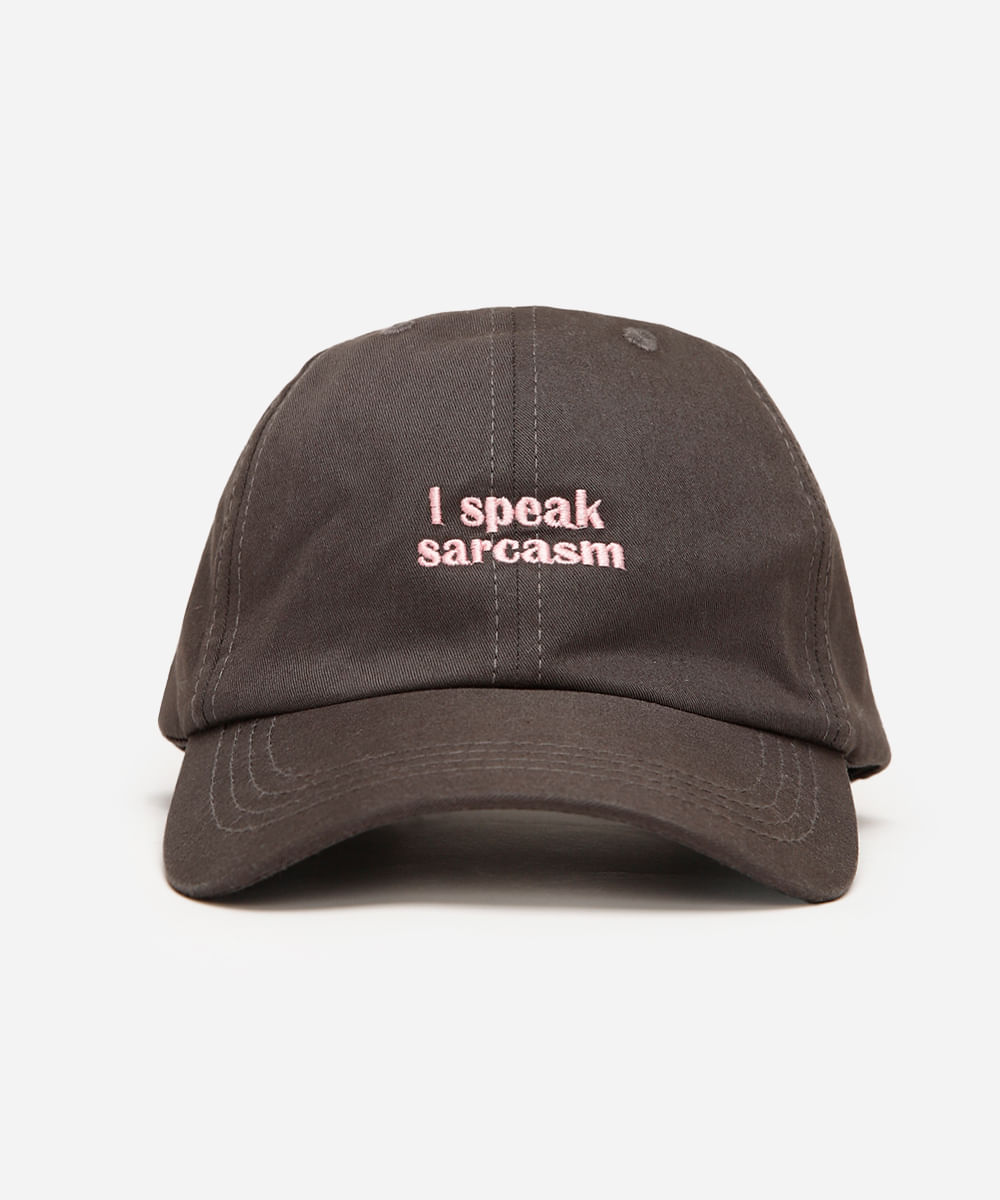 boné aba curva bordado i speak sarcasm cinza