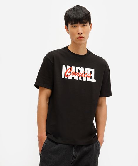 camiseta masculina com algodão marvel preta