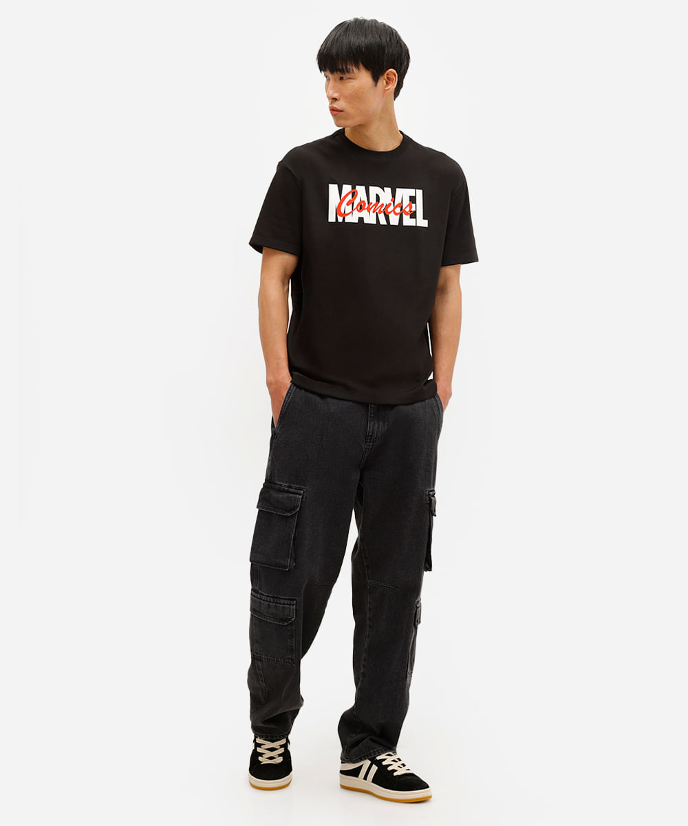 camiseta masculina com algodão marvel preta