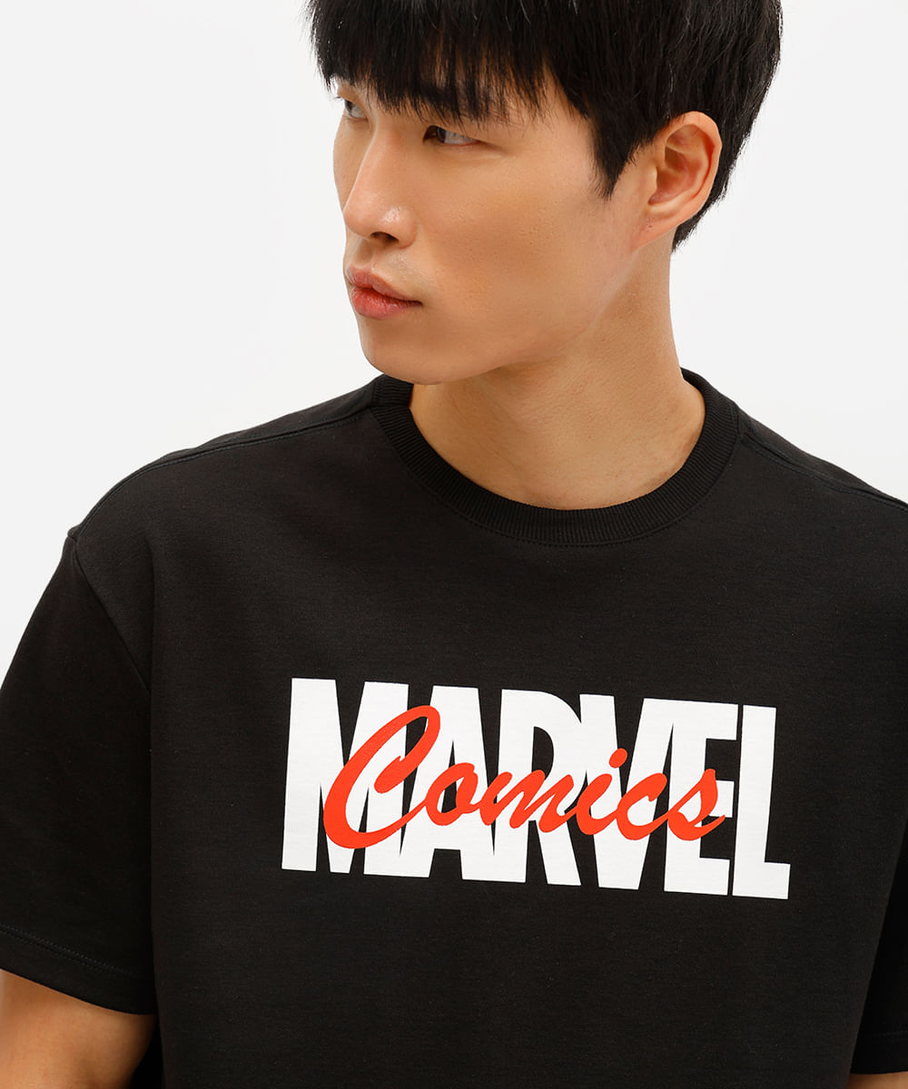 camiseta masculina com algodão marvel preta