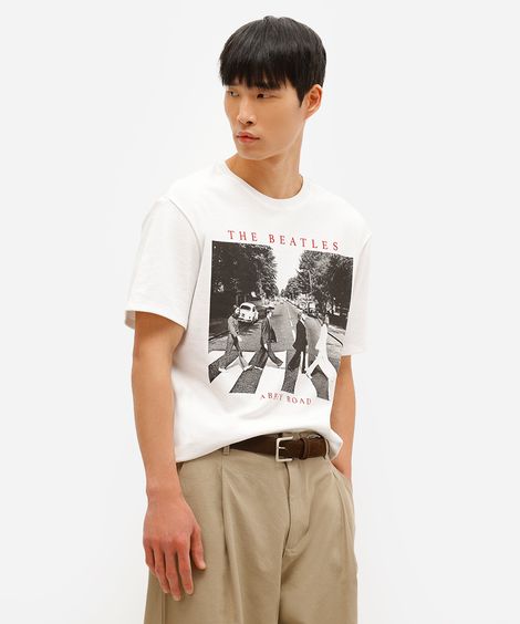 camiseta masculina relaxed fit beatles off white