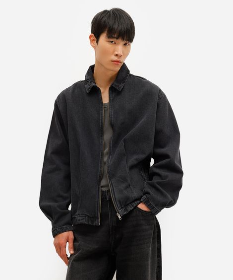 jaqueta masculina jeans com pregas preta
