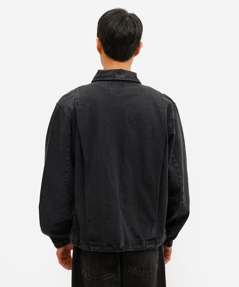 jaqueta masculina jeans com pregas preta