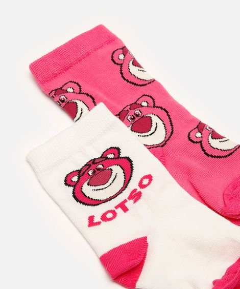 kit de 2 meias infantis lotso toy story rosa