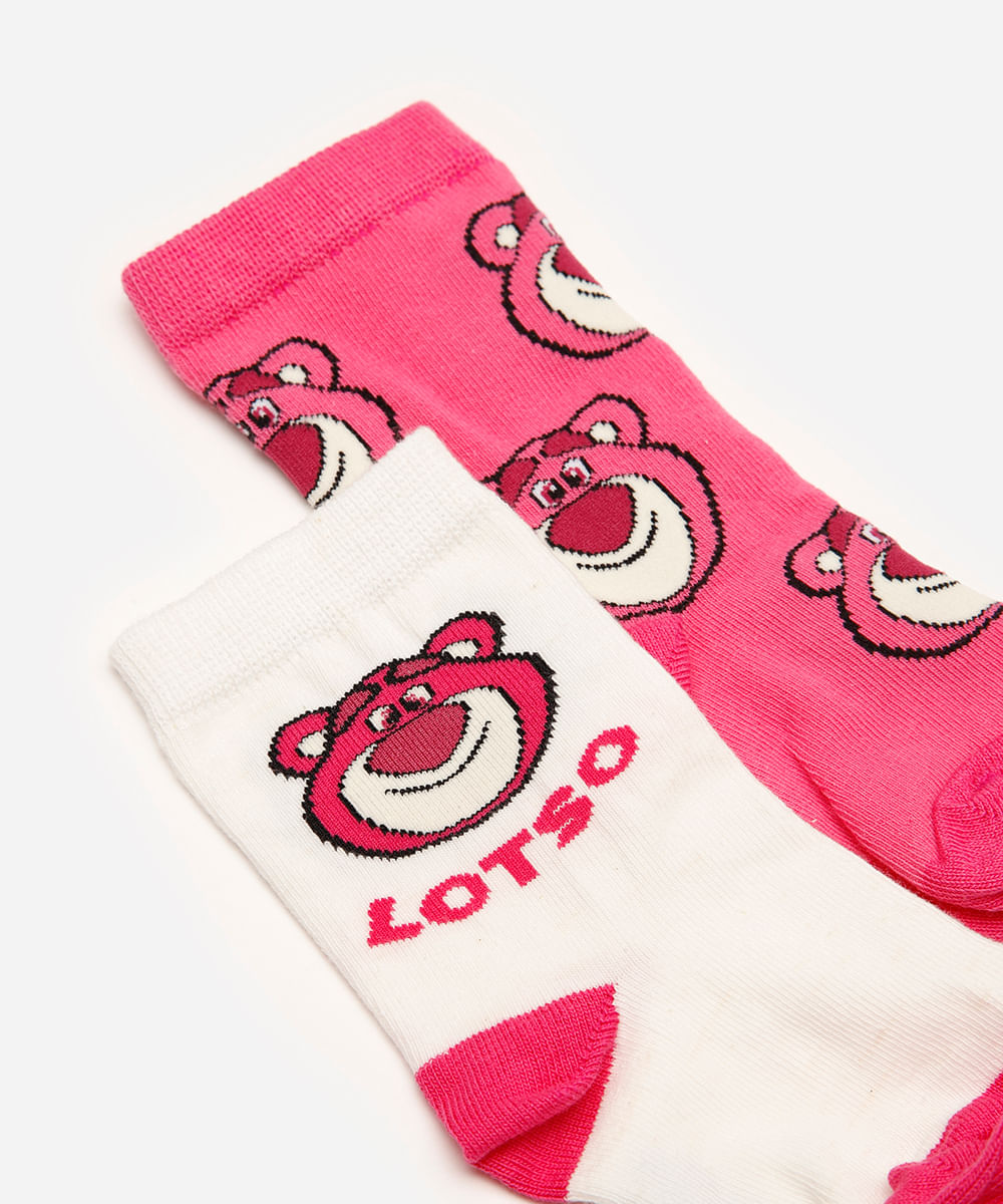 kit de 2 meias infantis lotso toy story rosa
