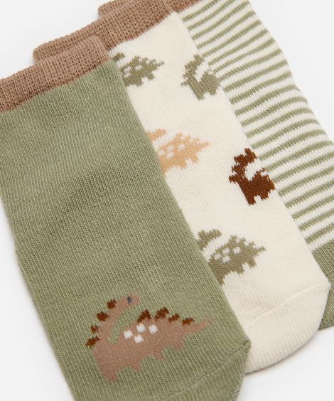 kit de 3 de meias infantis dino colorido