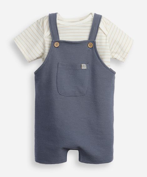 jardineira infantil com camiseta texturizada azul