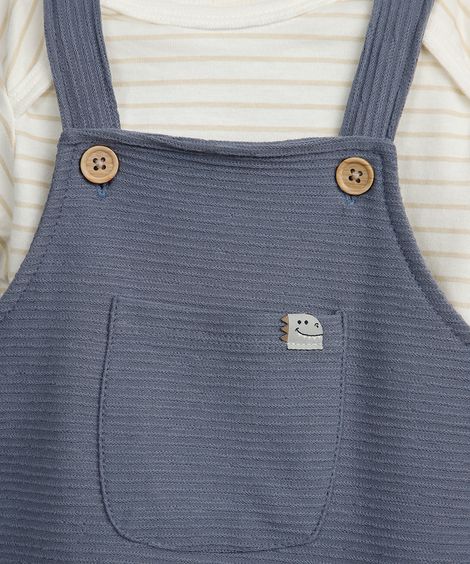 jardineira infantil com camiseta texturizada azul
