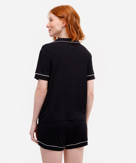 pijama americano feminino de viscose curto preto