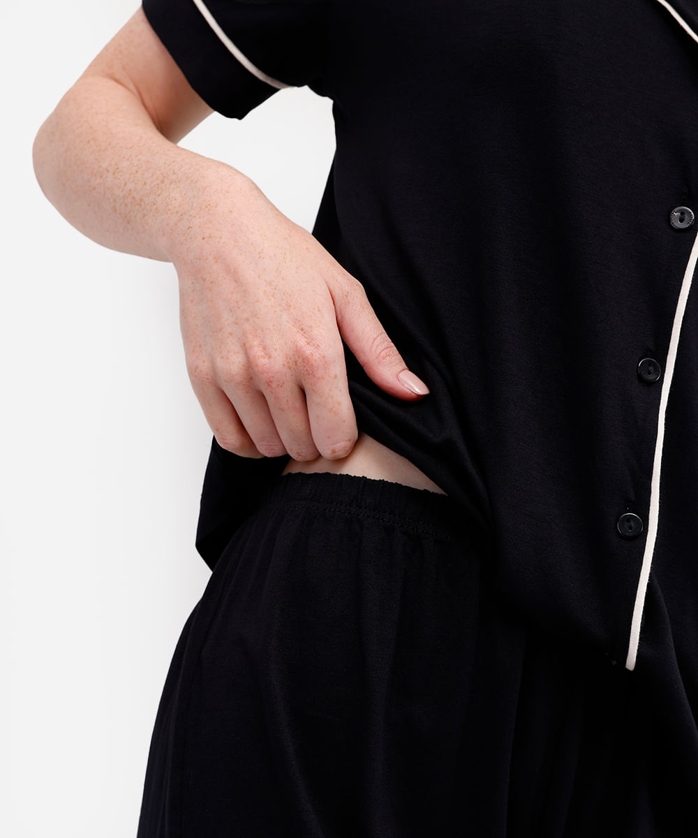 pijama americano feminino de viscose curto preto