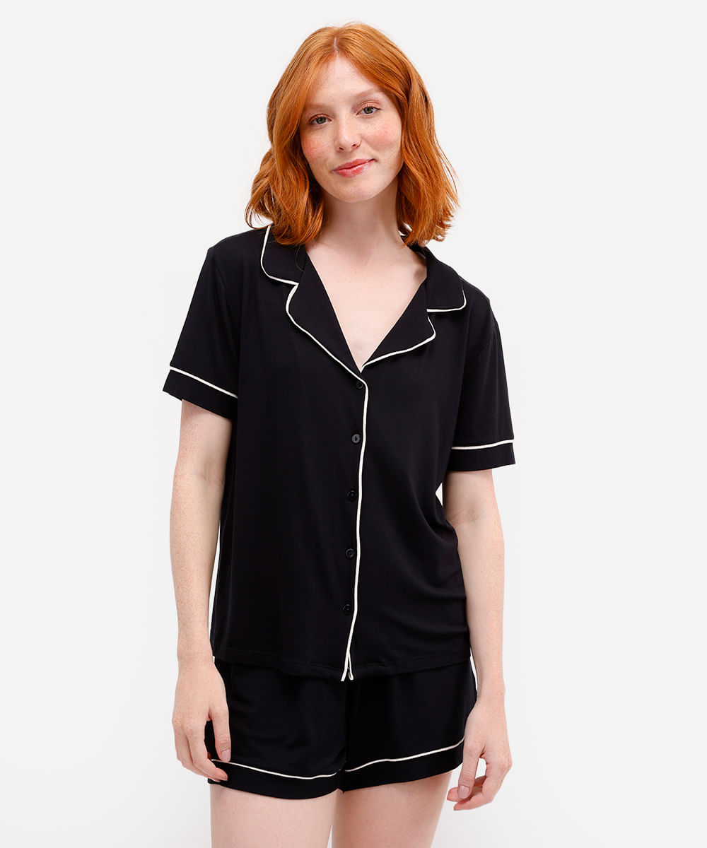 pijama americano feminino de viscose curto preto