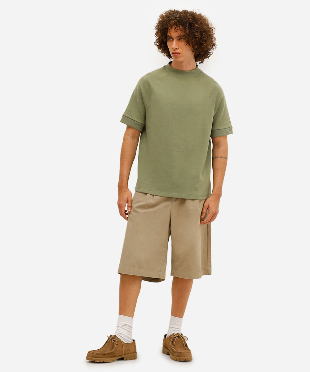 camiseta slim masculina manga curta raglan verde