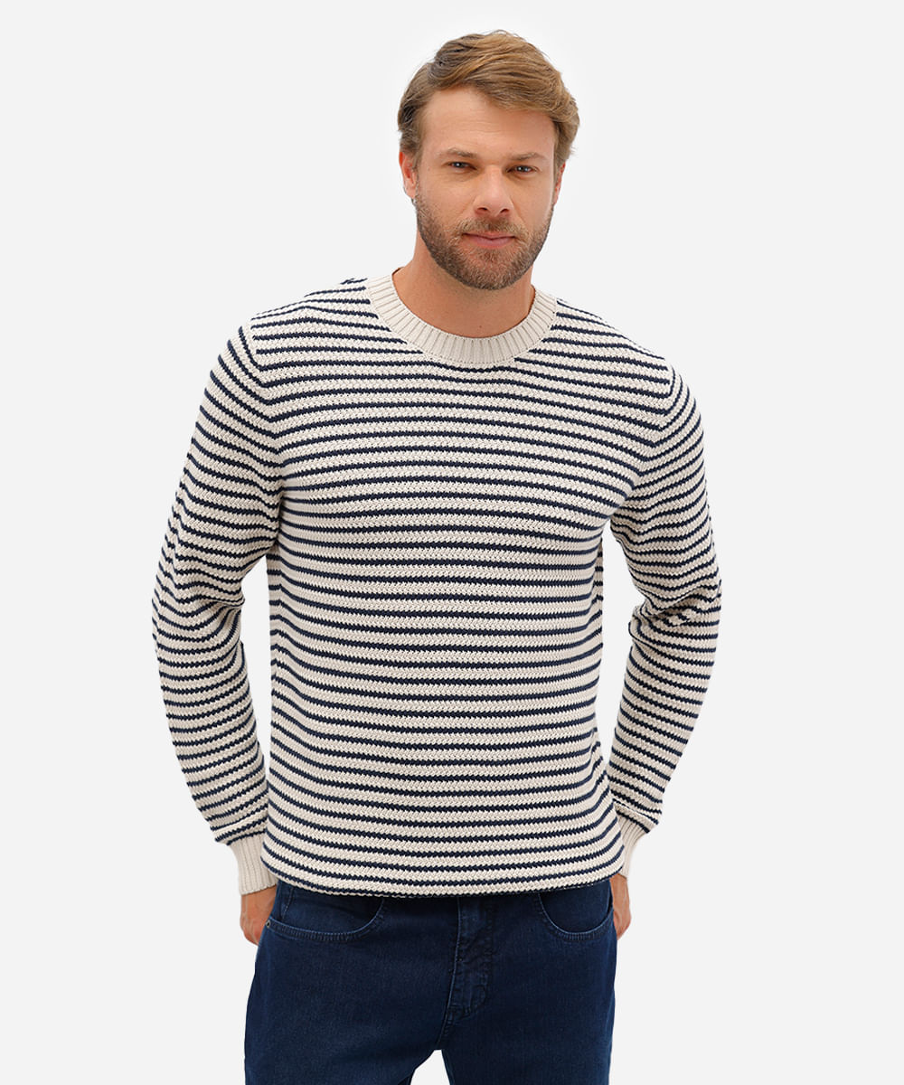 suéter masculino de tricot listrado off white