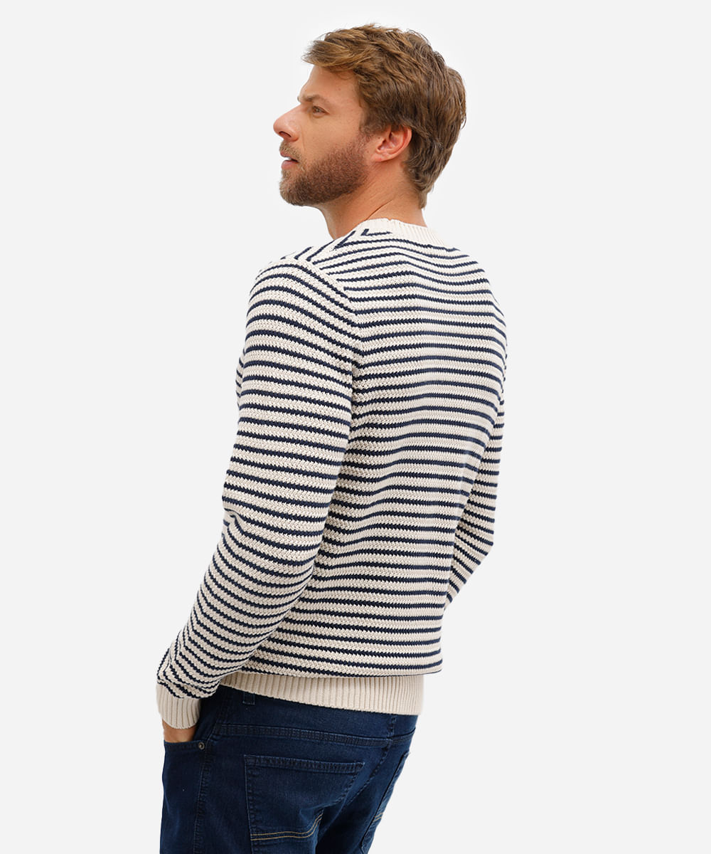 suéter masculino de tricot listrado off white