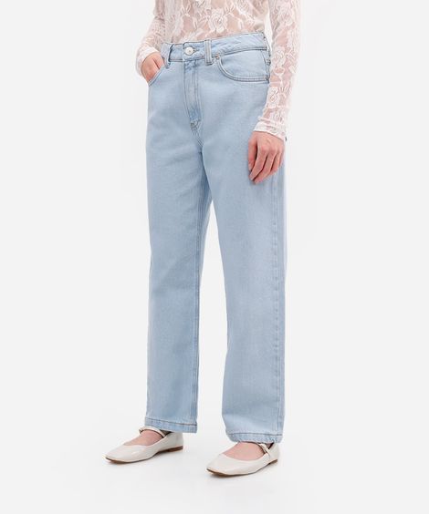 calça reta feminina jeans cintura alta azul