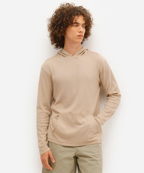 blusa masculina com capuz texturizada bege